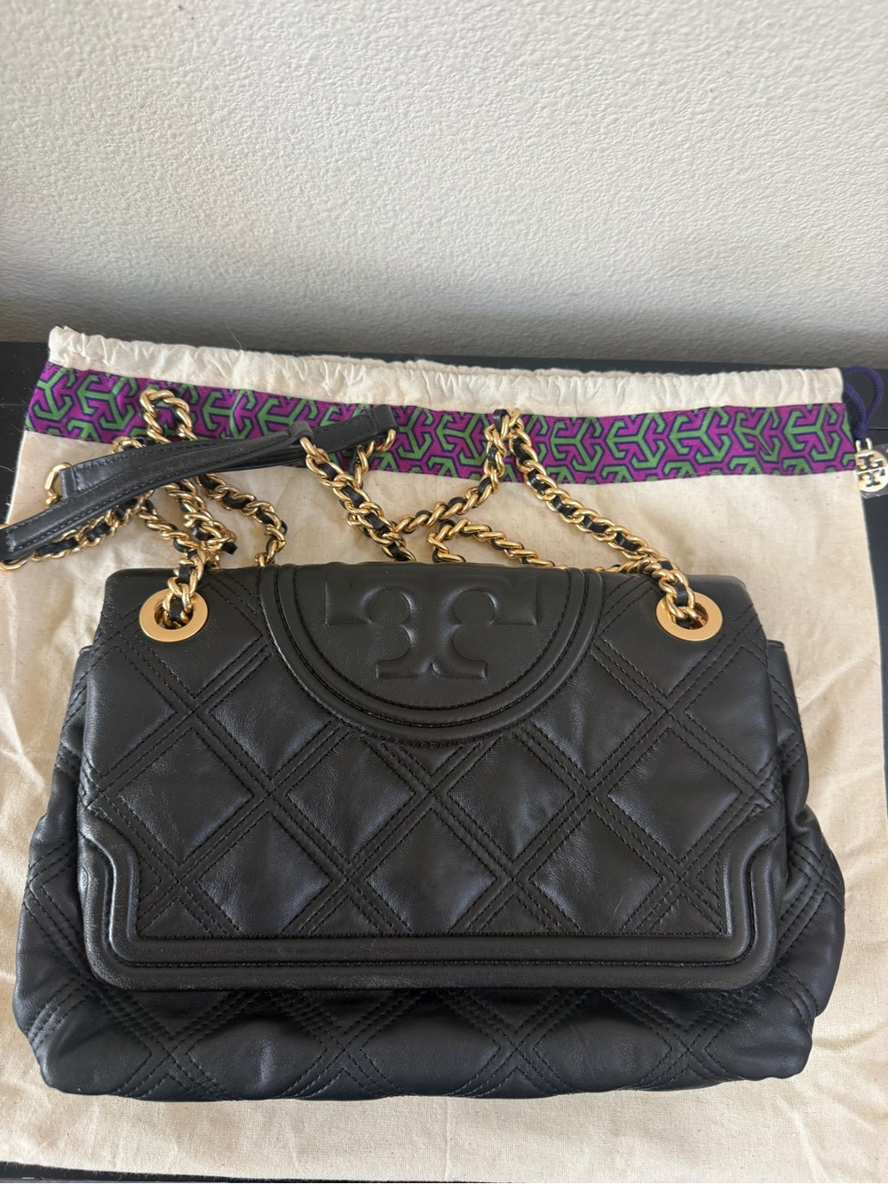 Tory Burch Fleming Soft Quilted Convertible Shoulder Bag in Black
